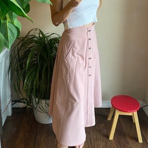 Button trim midi skirt with pockets